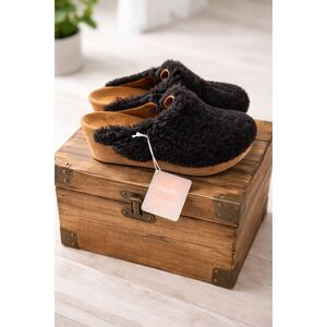 Papillio by Birkenstock Sheepskin Slippers Black, Size 39 [8-8.5]